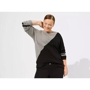 Torrid Colorblock Sweatshirt Grey & Black Varsity Stripe Long Sleeve Size 1(1X)